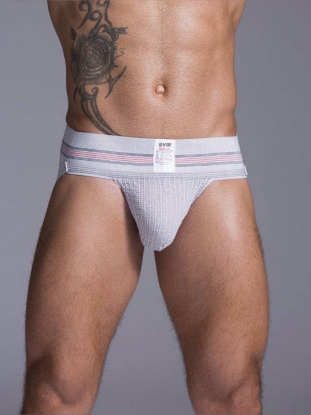 GYM Old School Jockstrap with 3" Waistband, Gray, Large